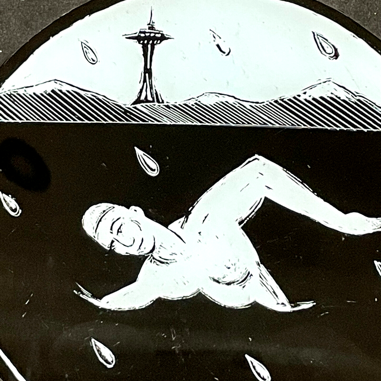 Walter Lieberman Seattle WA Glass Artist Original Art of the Space Needle & Swimmer