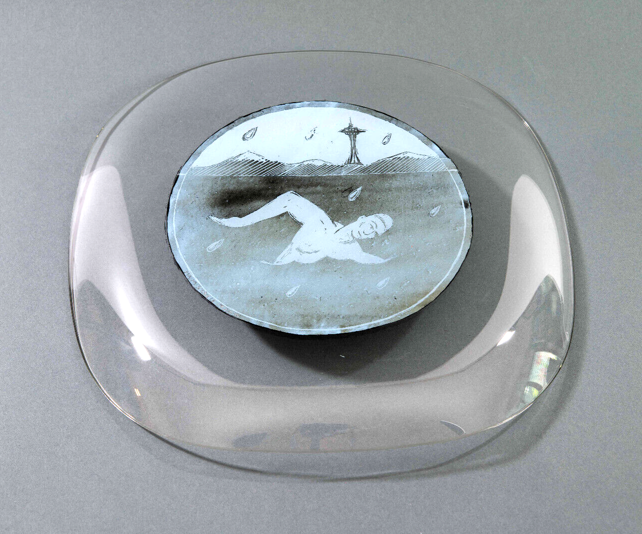 Walter Lieberman Seattle WA Glass Artist Original Art of the Space Needle & Swimmer