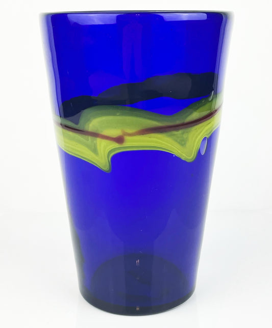 Large Cobalt Blue Hand Blown Art Glass Vase Vessel