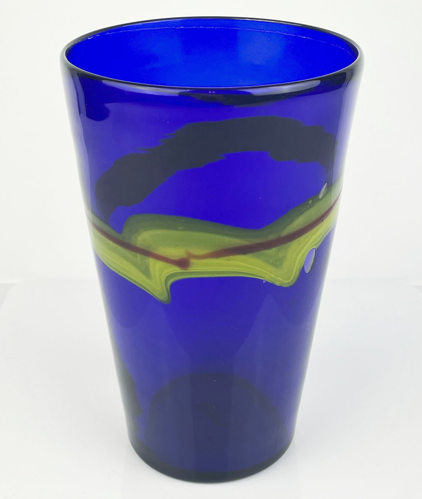 Large Cobalt Blue Hand Blown Art Glass Vase Vessel