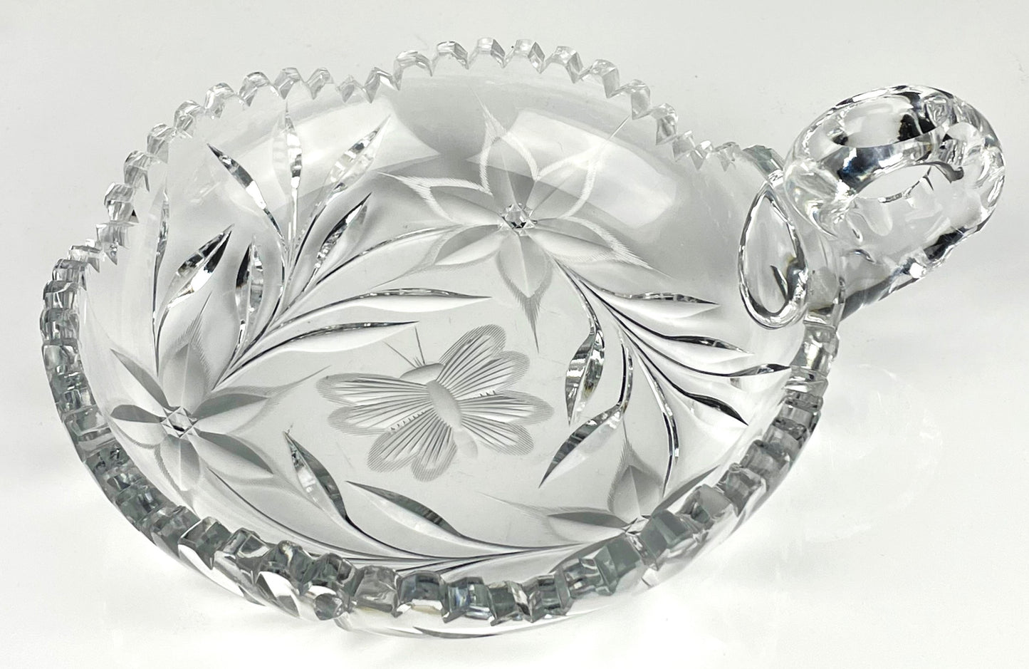 Antique American Brilliant Period Cut Glass Nappy Bowl with Butterfly