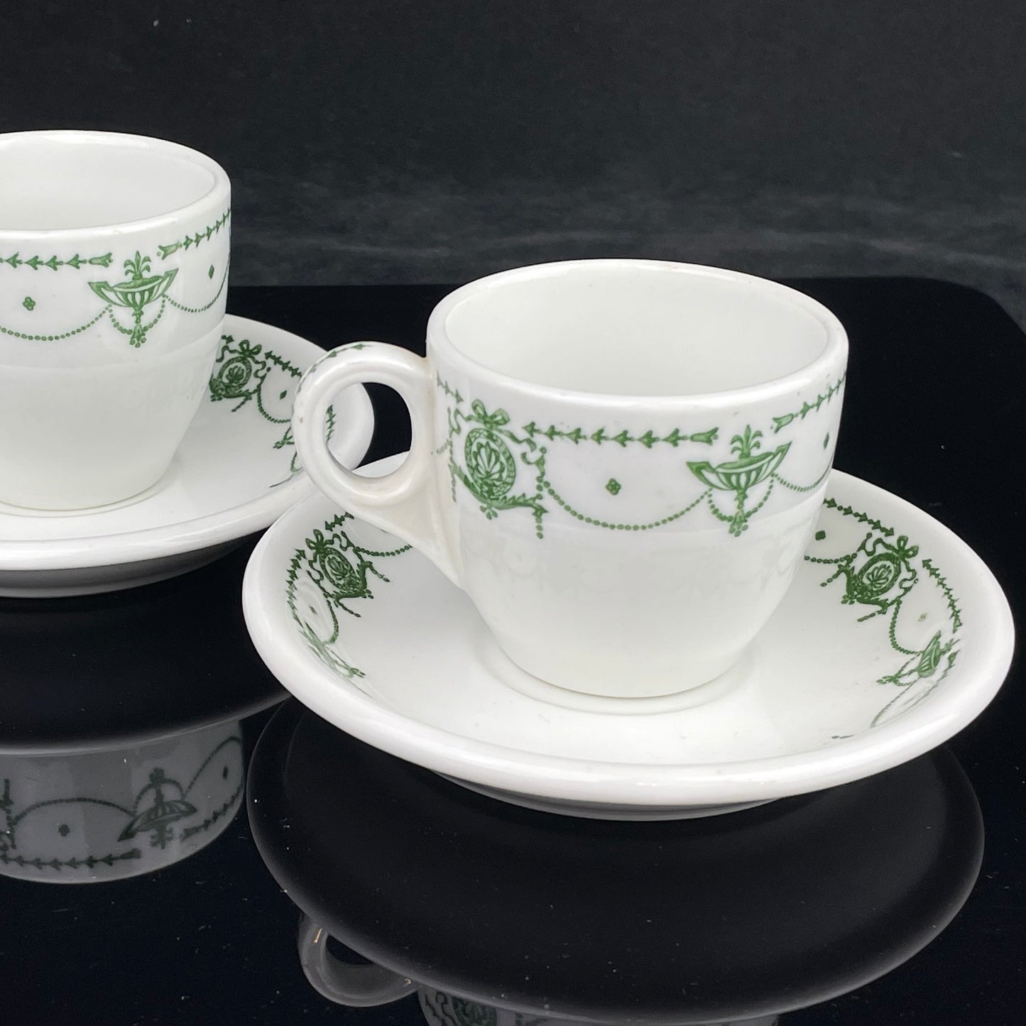 1920s Syracuse "Green Adam" Espresso Demitasse Cup & Saucers