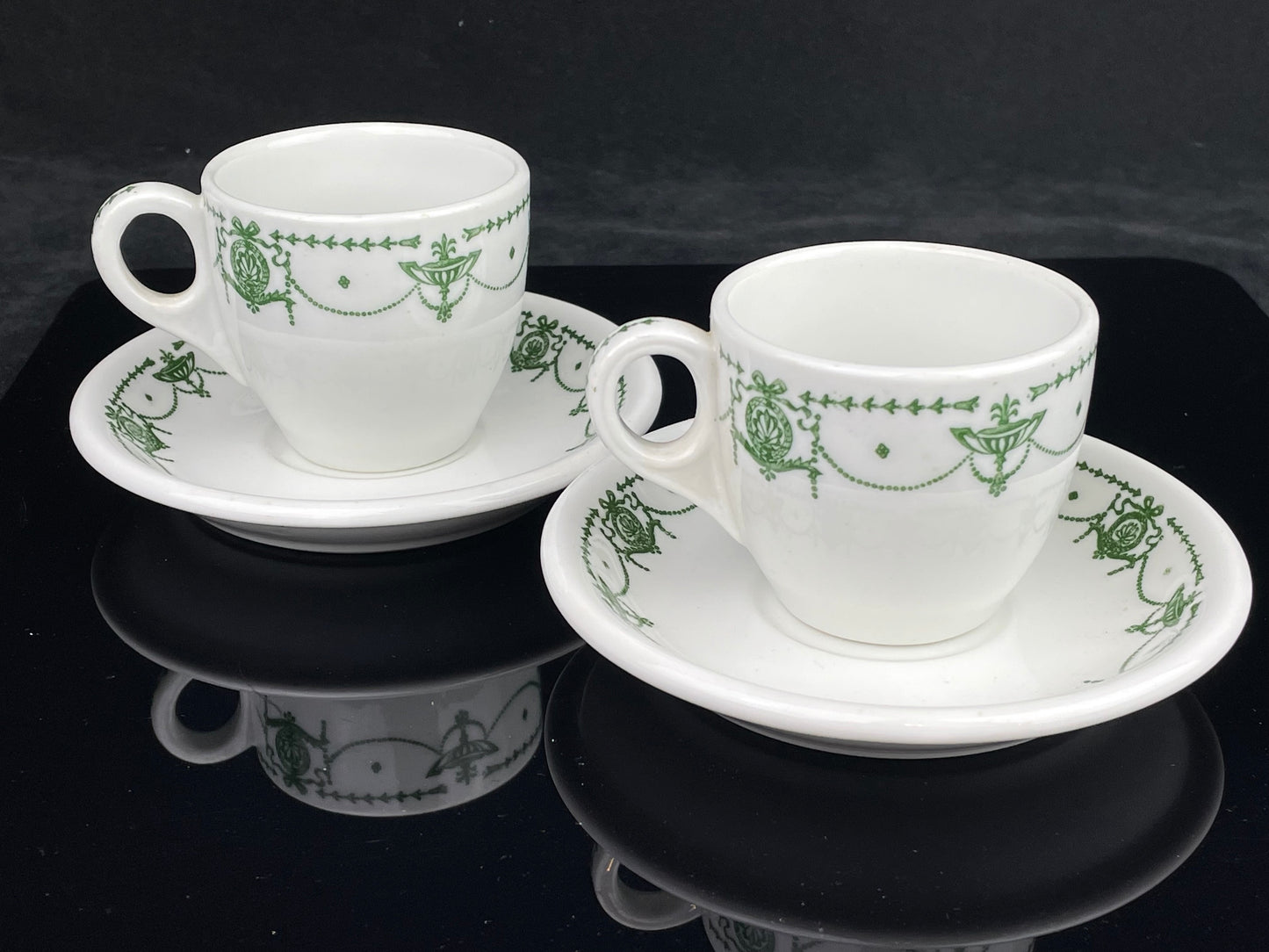 1920s Syracuse "Green Adam" Espresso Demitasse Cup & Saucers