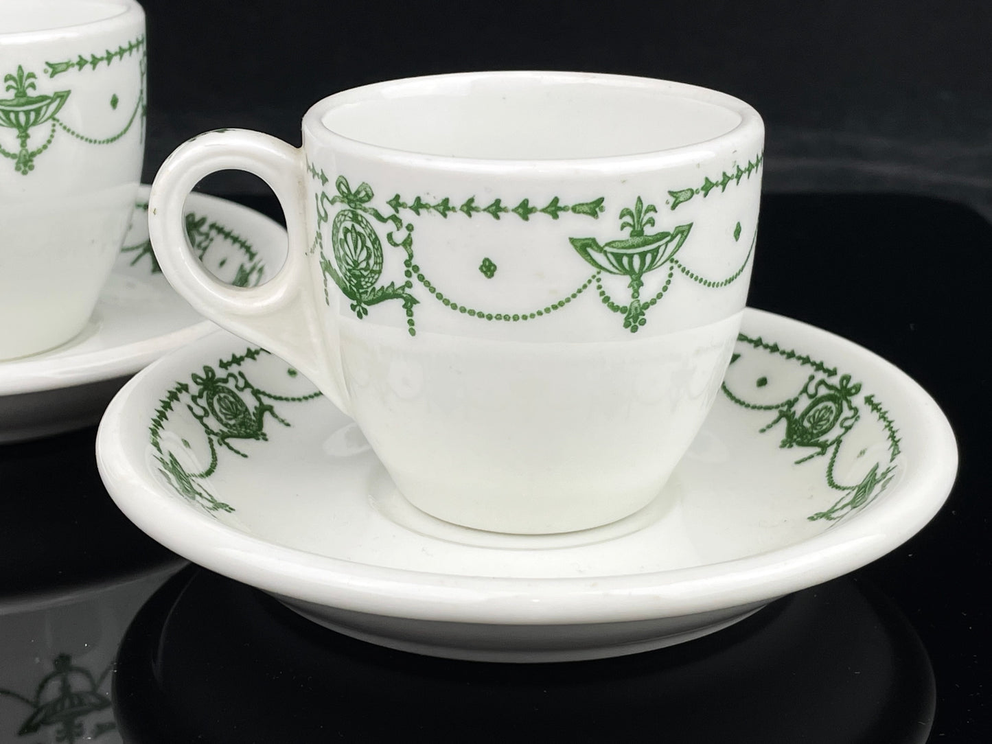 1920s Syracuse "Green Adam" Espresso Demitasse Cup & Saucers