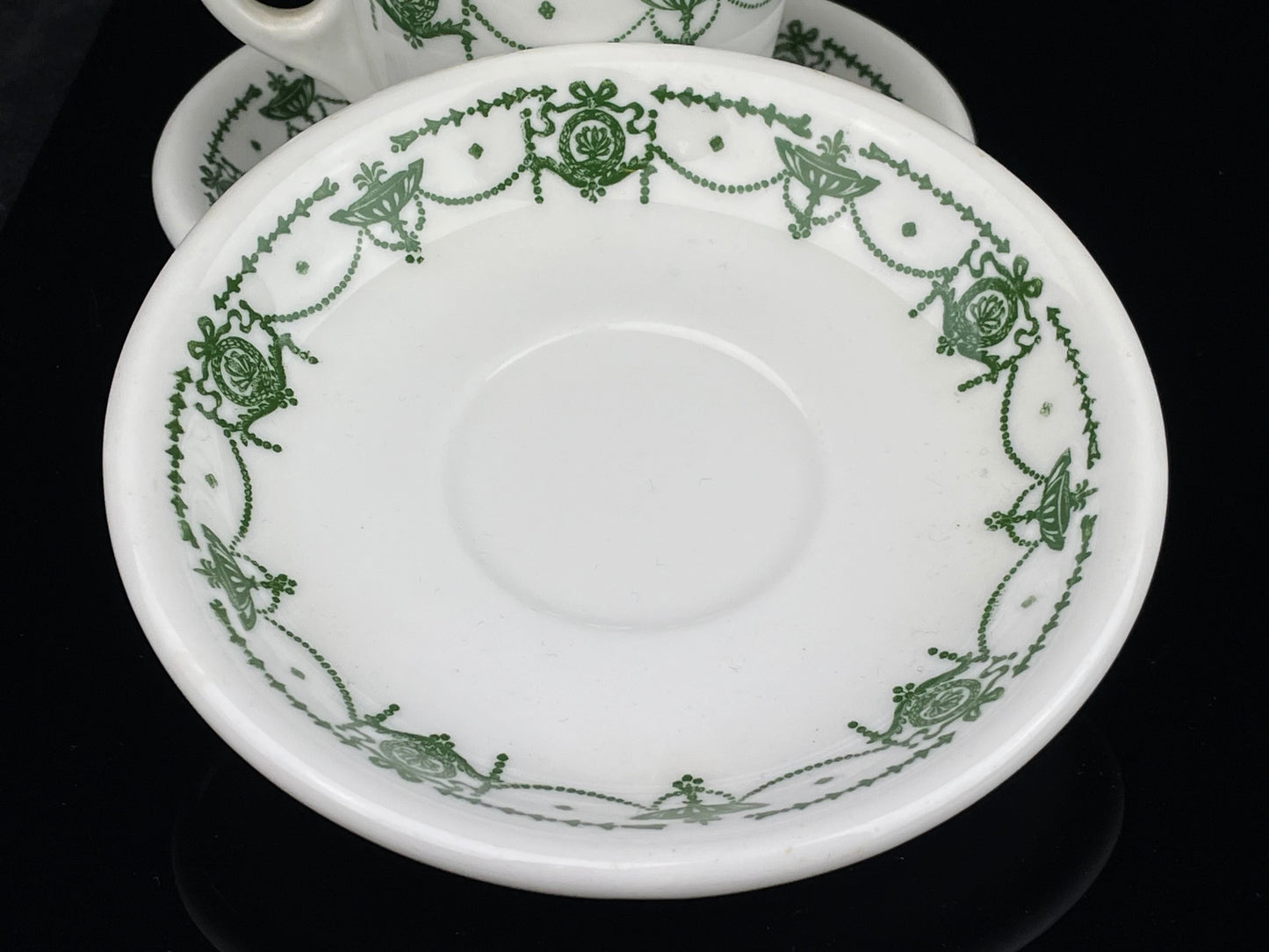 1920s Syracuse "Green Adam" Espresso Demitasse Cup & Saucers