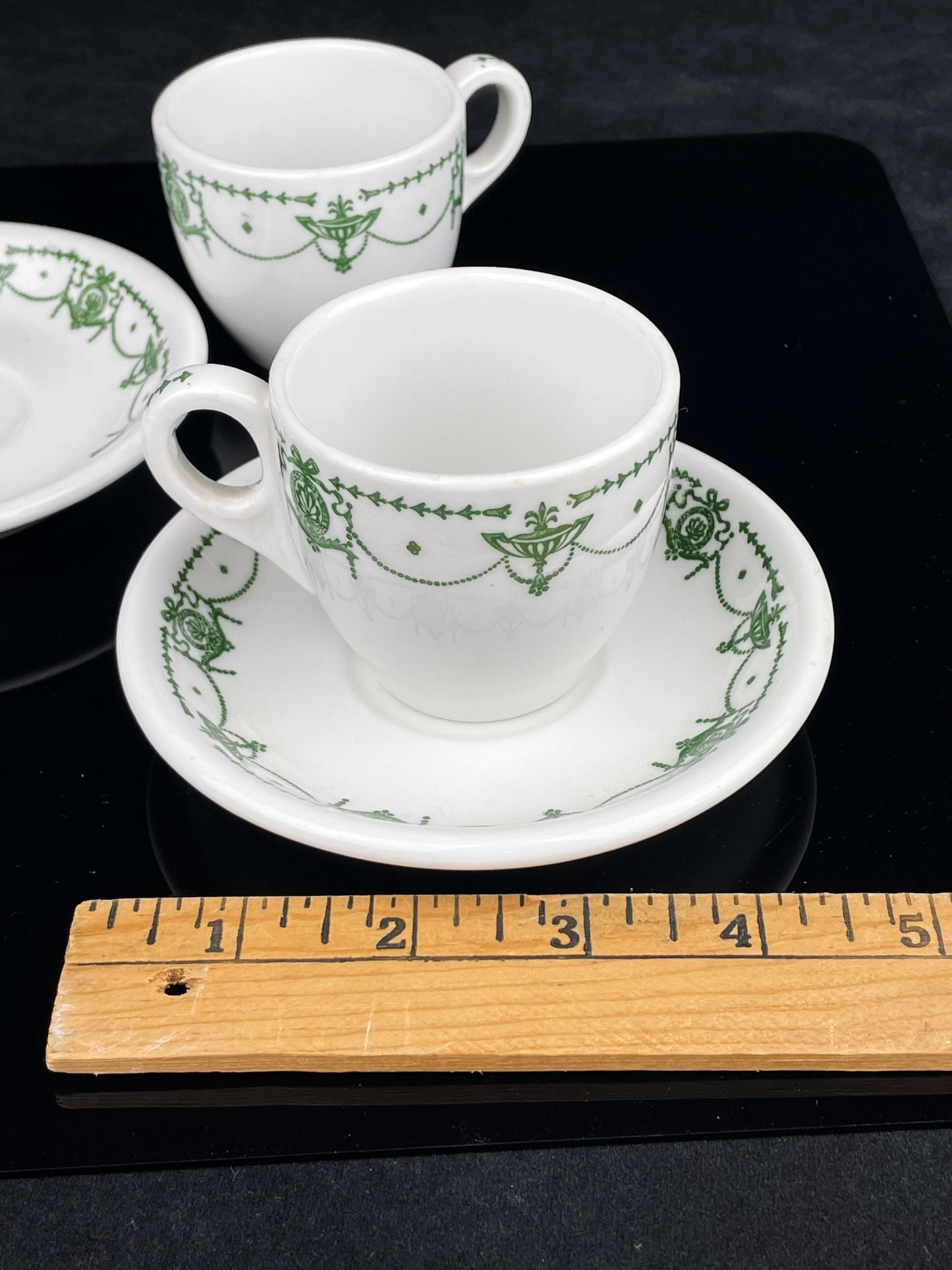 1920s Syracuse "Green Adam" Espresso Demitasse Cup & Saucers