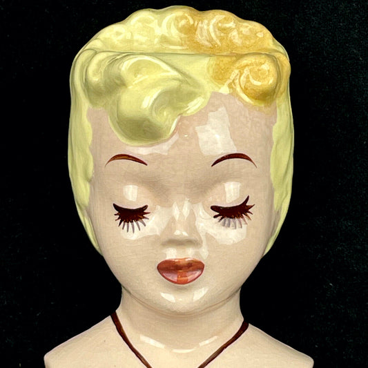 Delee Art Vintage Mid-Century Blond Lady Head Ceramic Wall Pocket