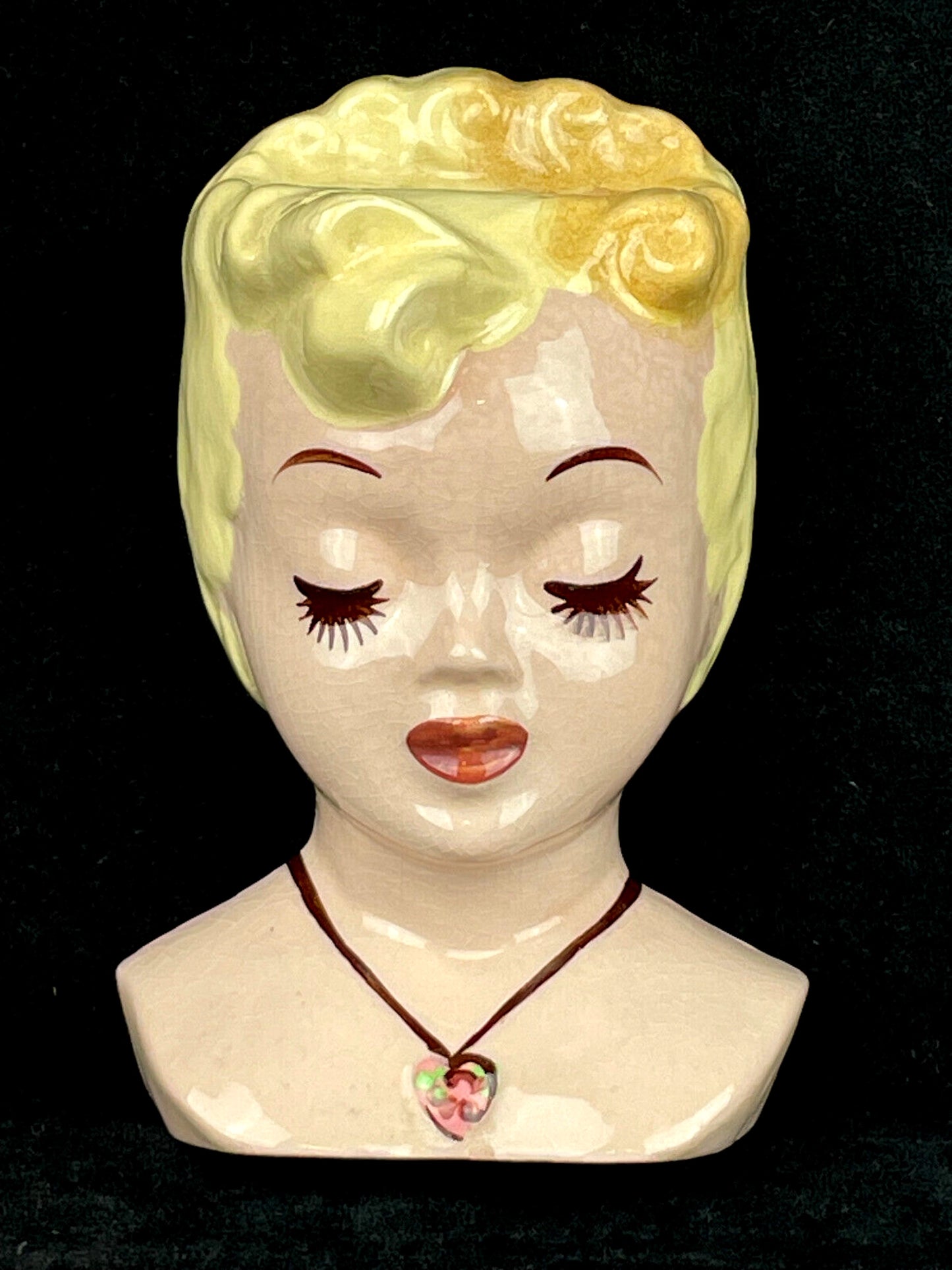 Delee Art Vintage Mid-Century Blond Lady Head Ceramic Wall Pocket