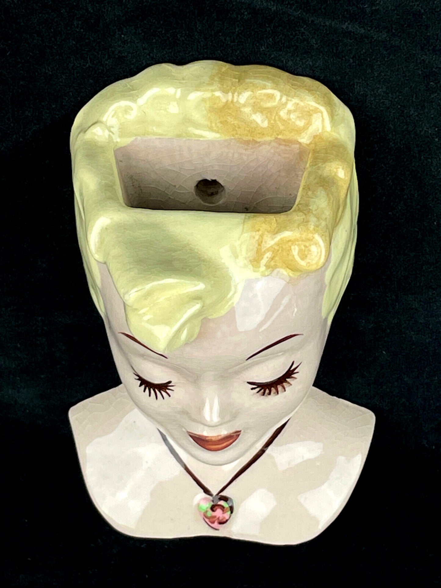 Delee Art Vintage Mid-Century Blond Lady Head Ceramic Wall Pocket