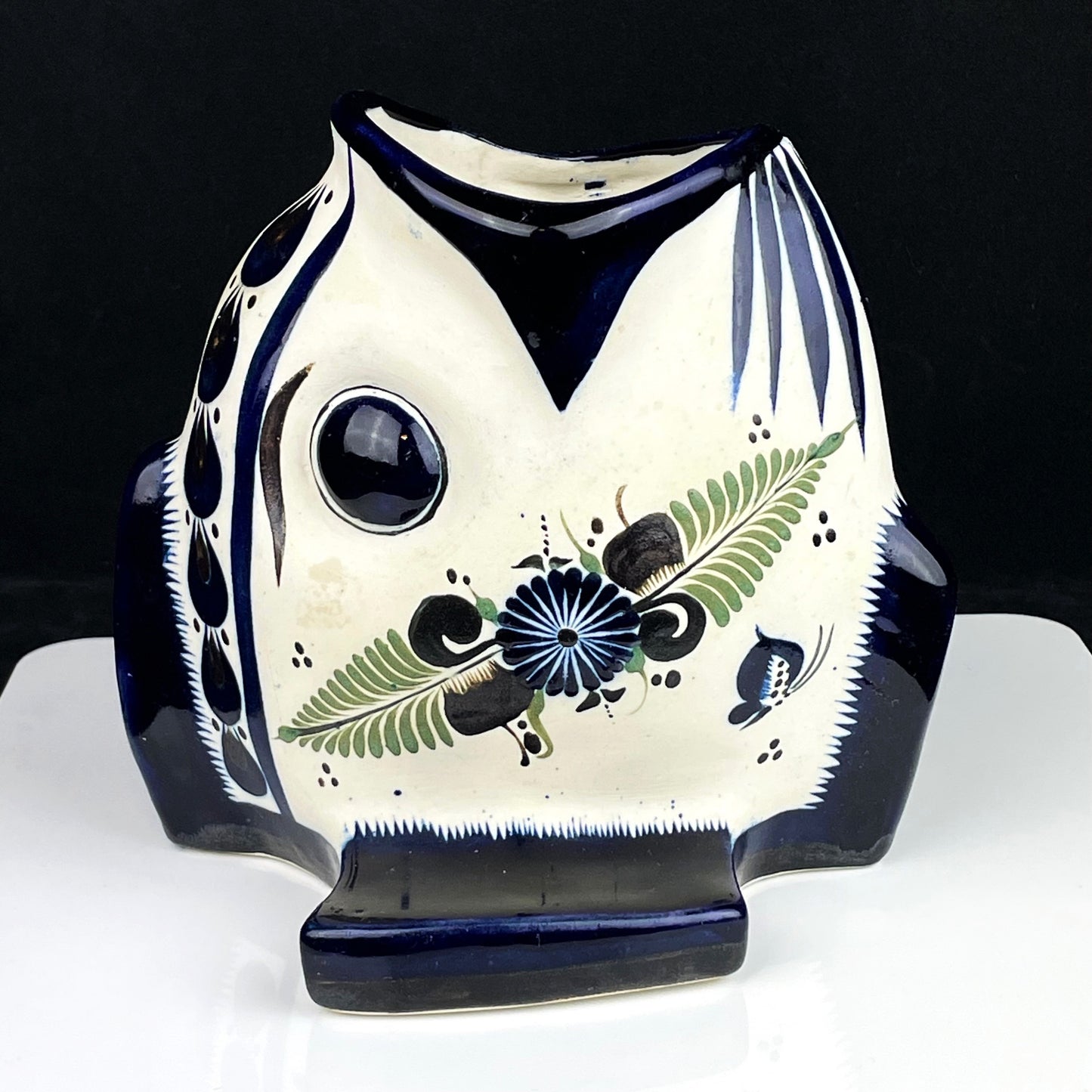 Tonala Mexico Gaping Mouth Fish Vase Signed Folk Art Pottery