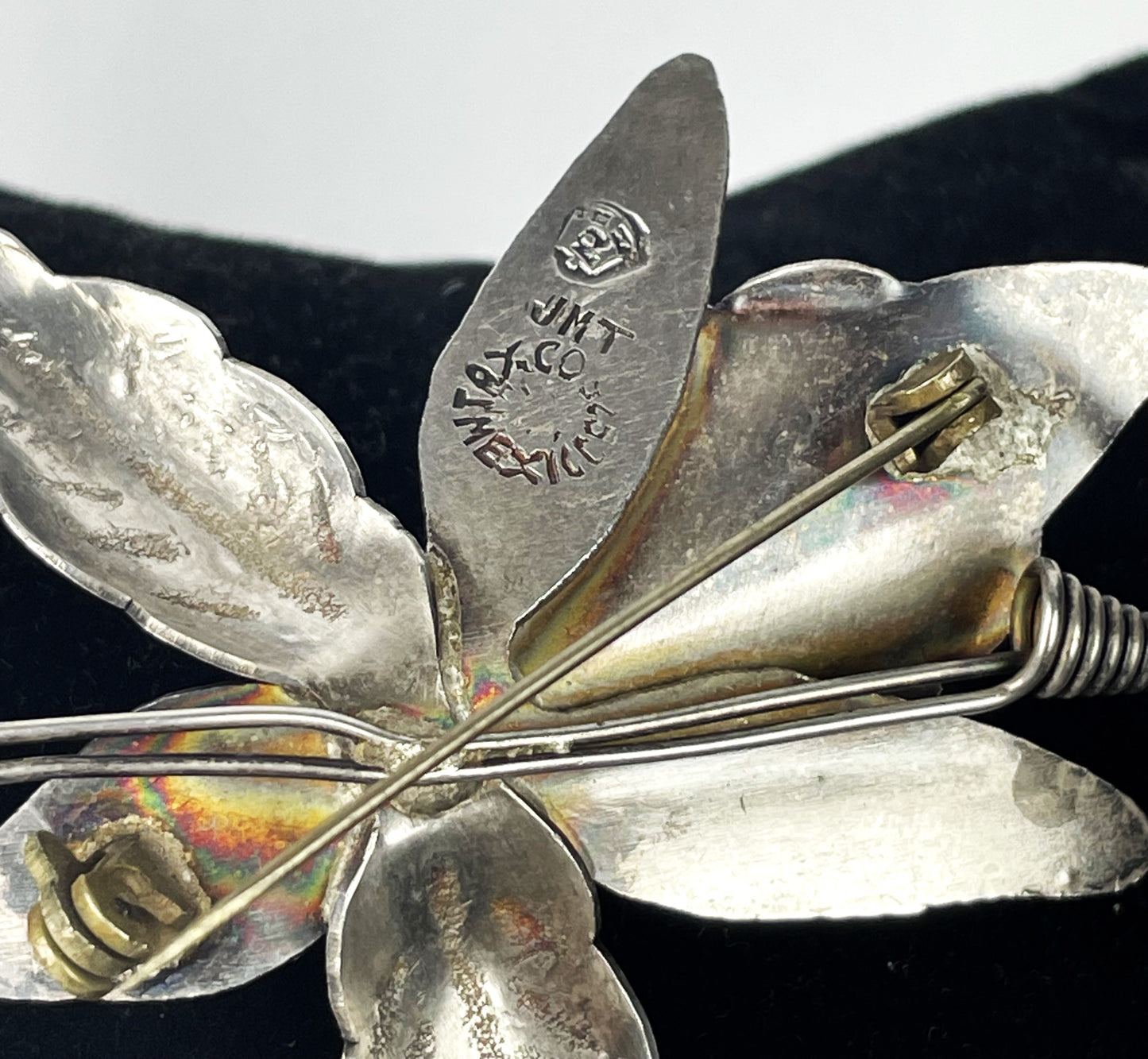 Signed JMT Taxco Mexico Sterling Silver Orchid Flower Brooch
