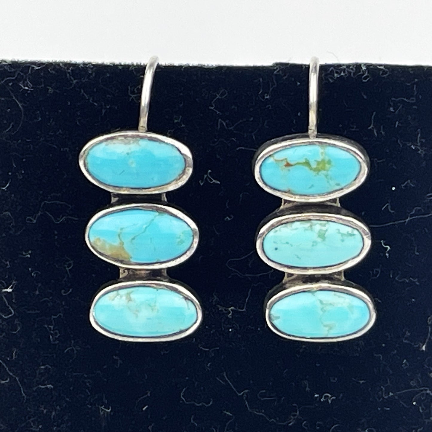 Signed Sterling Silver 925 Turquoise Three Tiered Drop Earrings