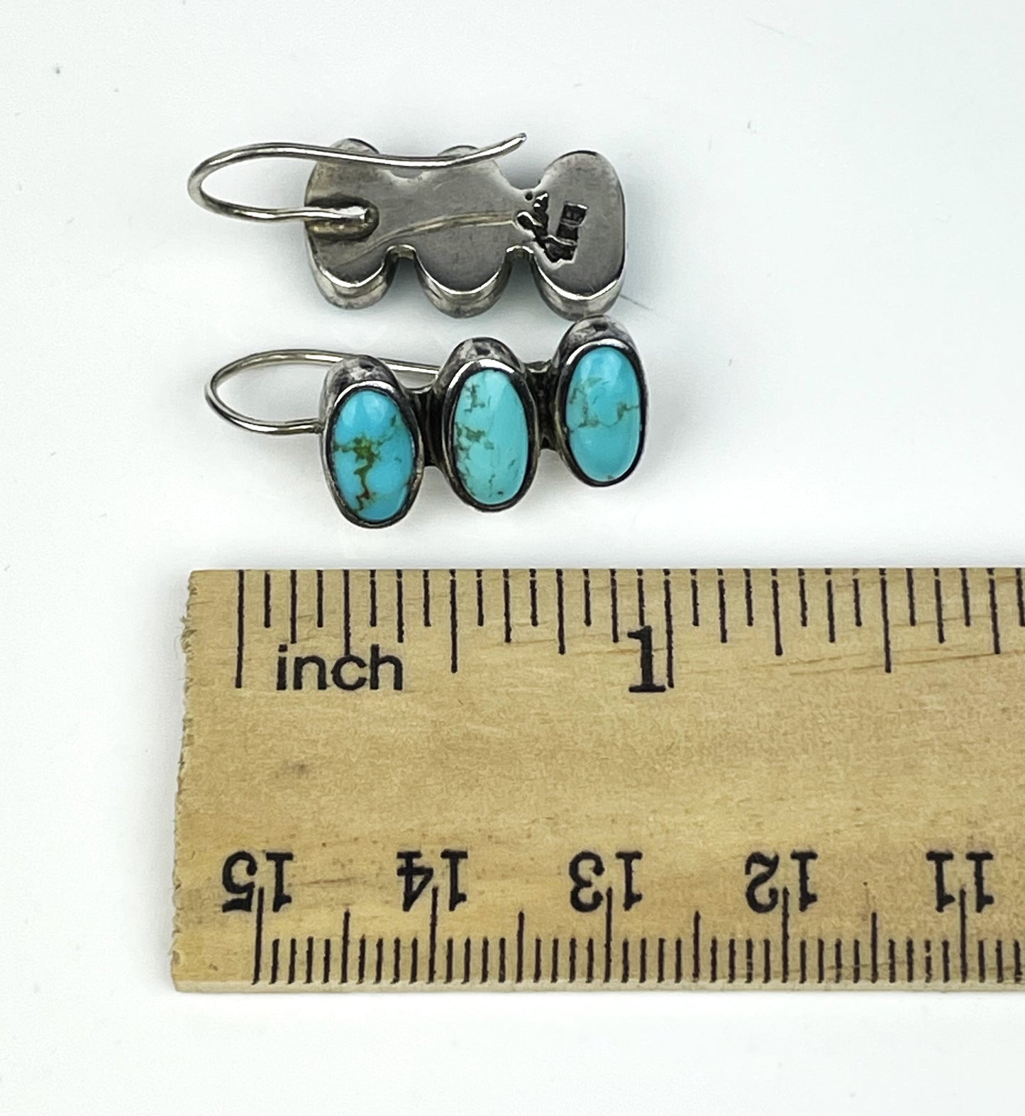 Signed Sterling Silver 925 Turquoise Three Tiered Drop Earrings