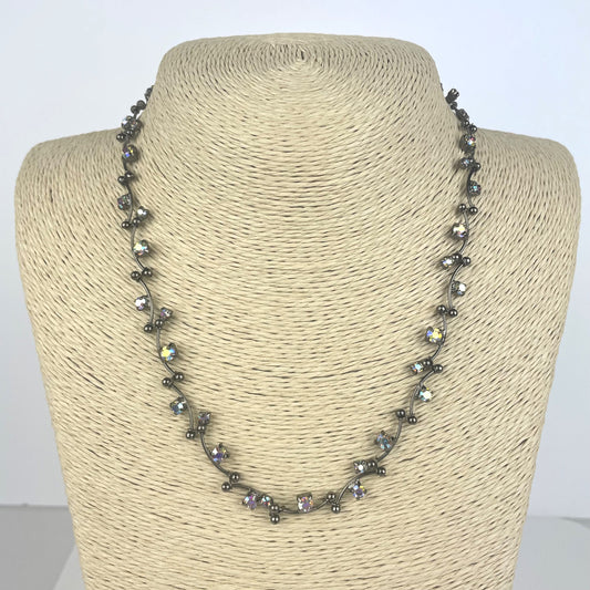 Vintage Carolee Aurora Borealis Rhinestone Gunmetal Choker Necklace