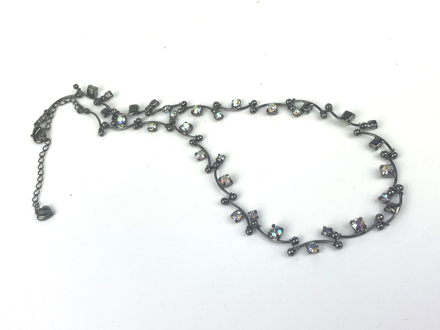 Vintage Carolee Aurora Borealis Rhinestone Gunmetal Choker Necklace