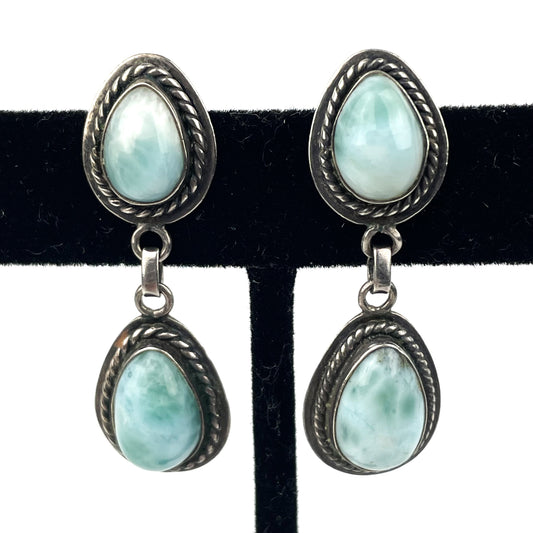 Jambasa Larimar Blue Pectolite & Sterling Double Tear Drop Earrings