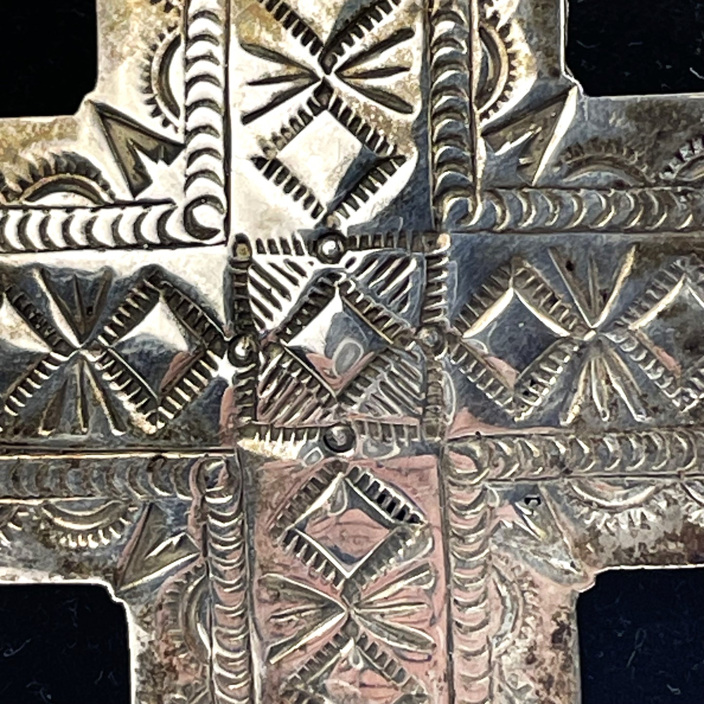 Native American Navajo Signed AJM Sterling Cross Brooch