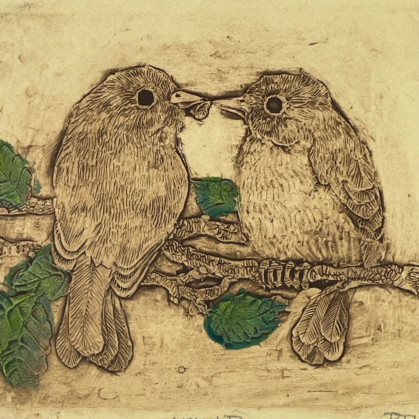 Limited Edition Color Etching Bill and Linda Neely "You & I" Love Birds