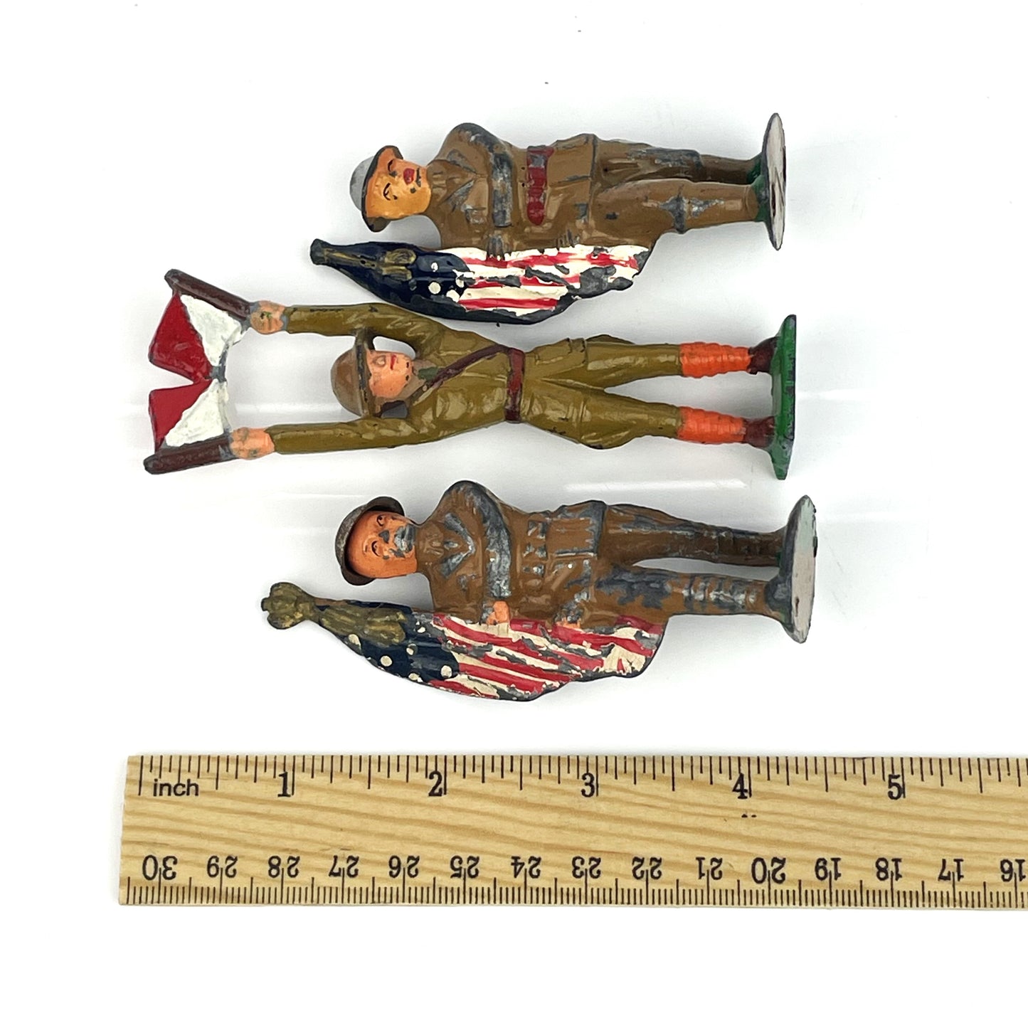 Three Vintage Barclay/Manoil Flag Bearer Lead Toy Soldiers