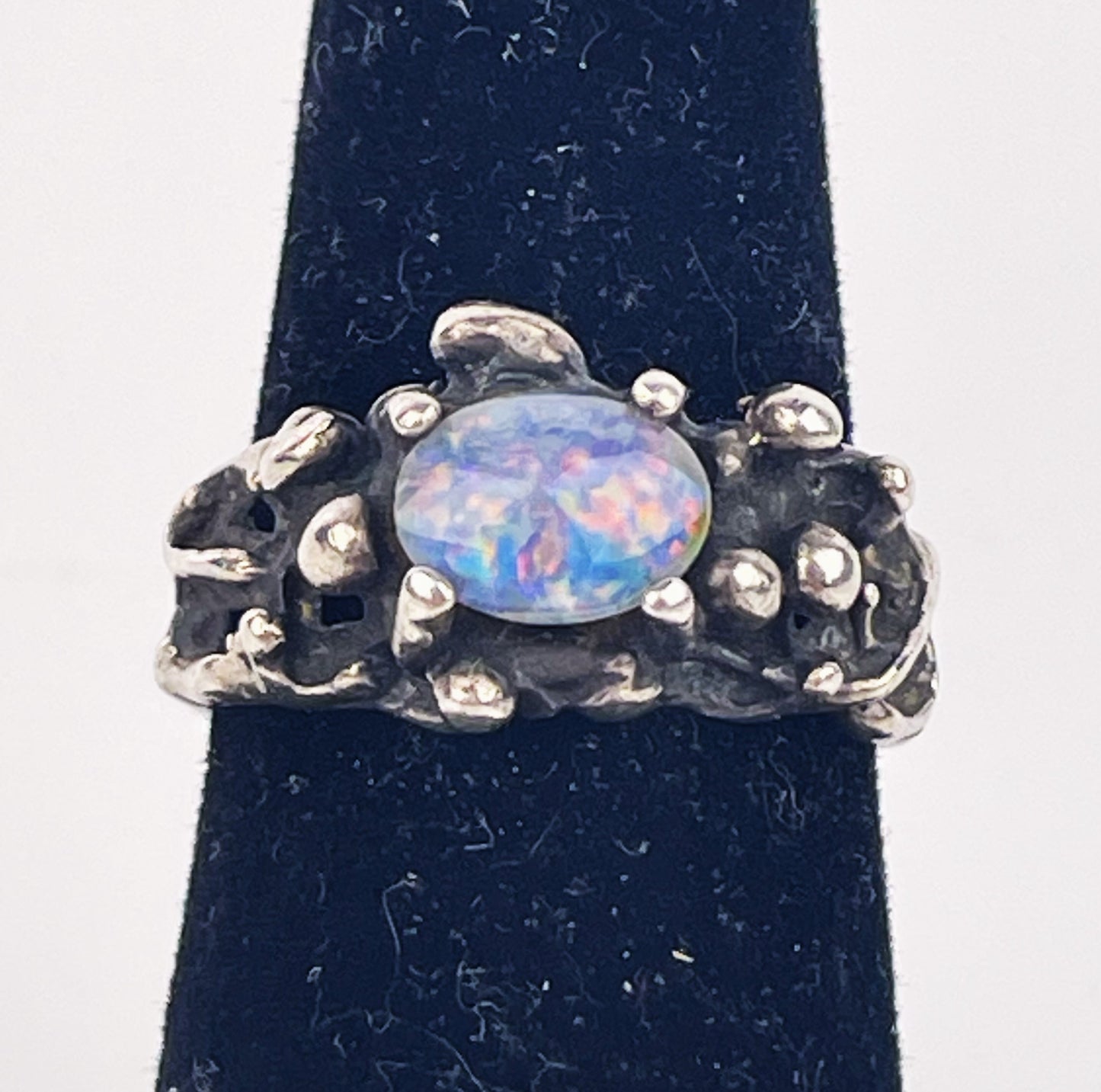 Vintage Opal Ring in Sterling Silver Brutalist/Modernist Setting