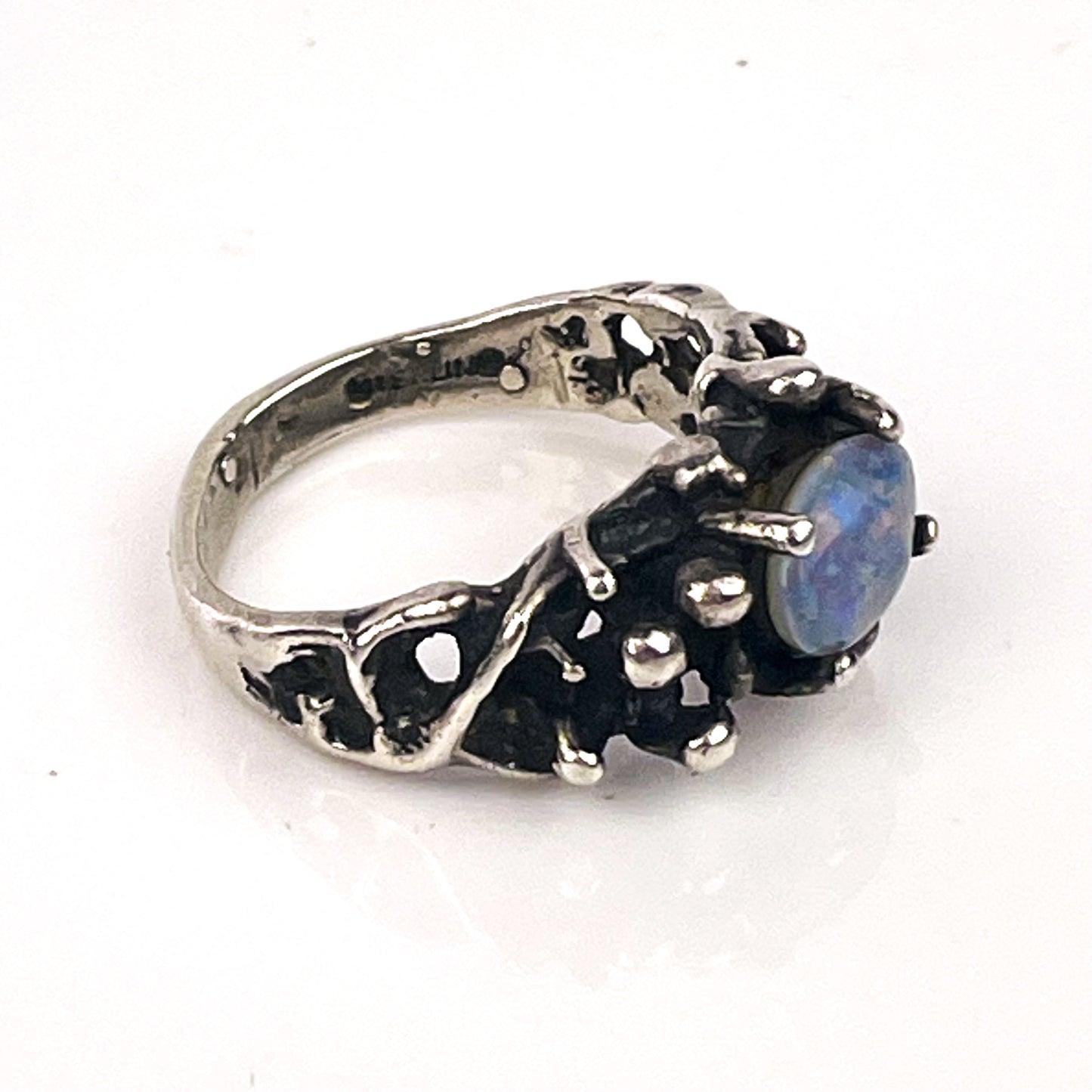 Vintage Opal Ring in Sterling Silver Brutalist/Modernist Setting