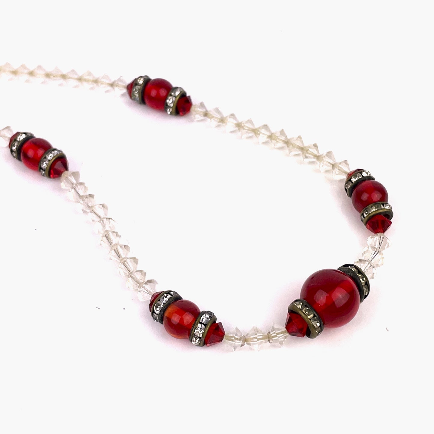 1920s Art Deco Era Czech Ruby Red Crystal Choker Necklace