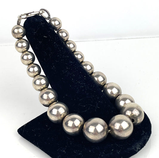 Vintage Dobbs Boston Sterling Silver Graduated Ball Bead Bracelet