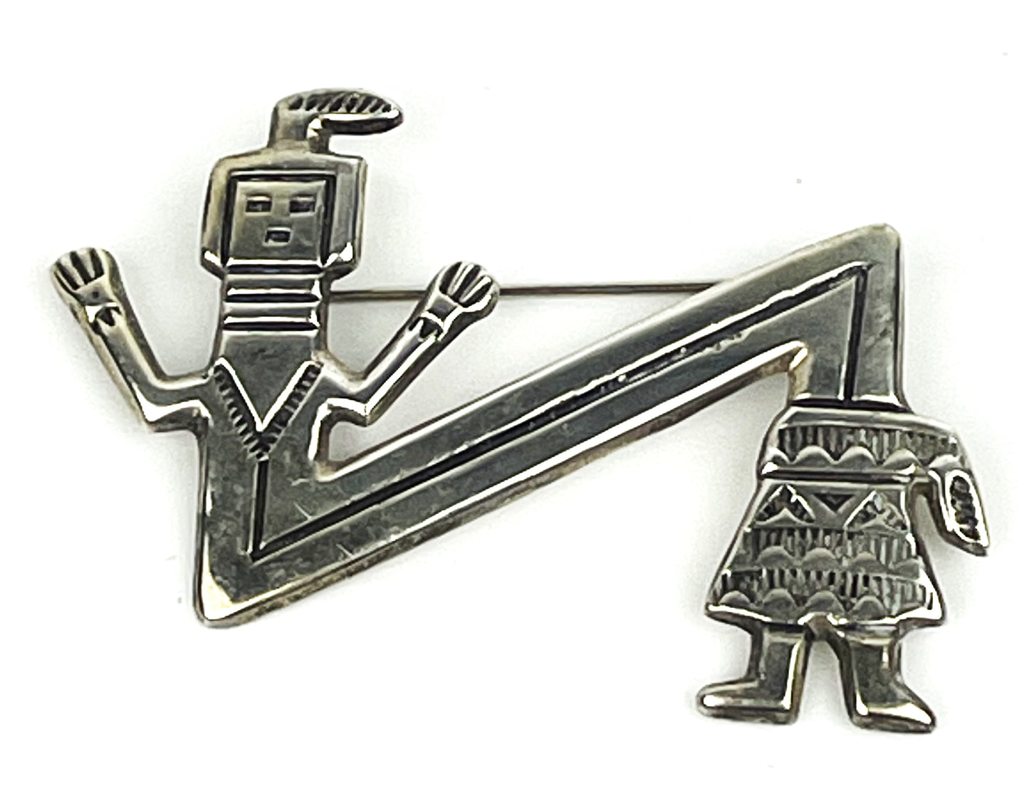 Felix Joe Native American Navaho Zig Zag Yei Sterling Silver Brooch