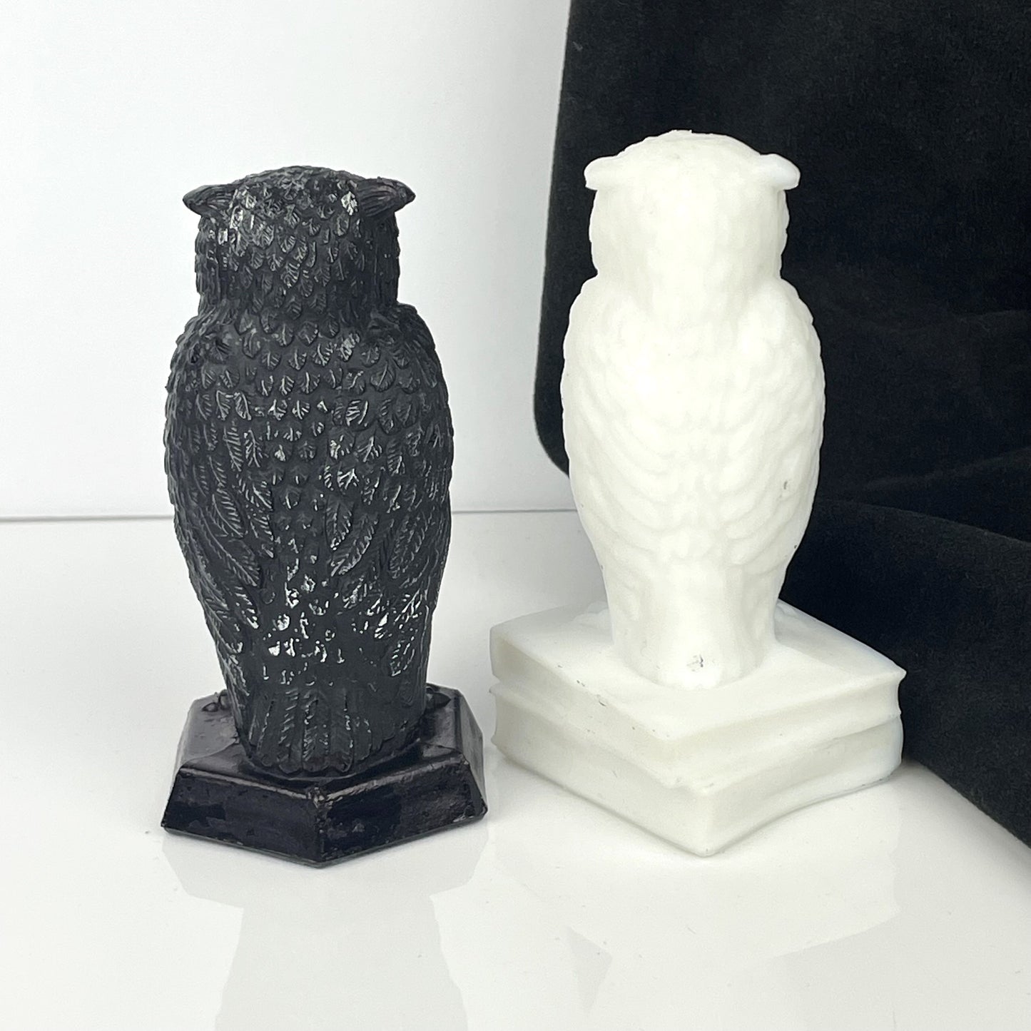 Vintage Black & White Glass Owl Figurines