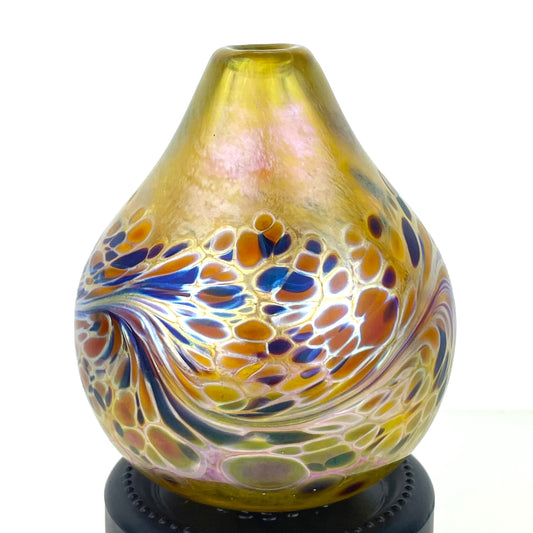 Brian Magtum Signed Iridescent Aurene Studio Art Glass Vase
