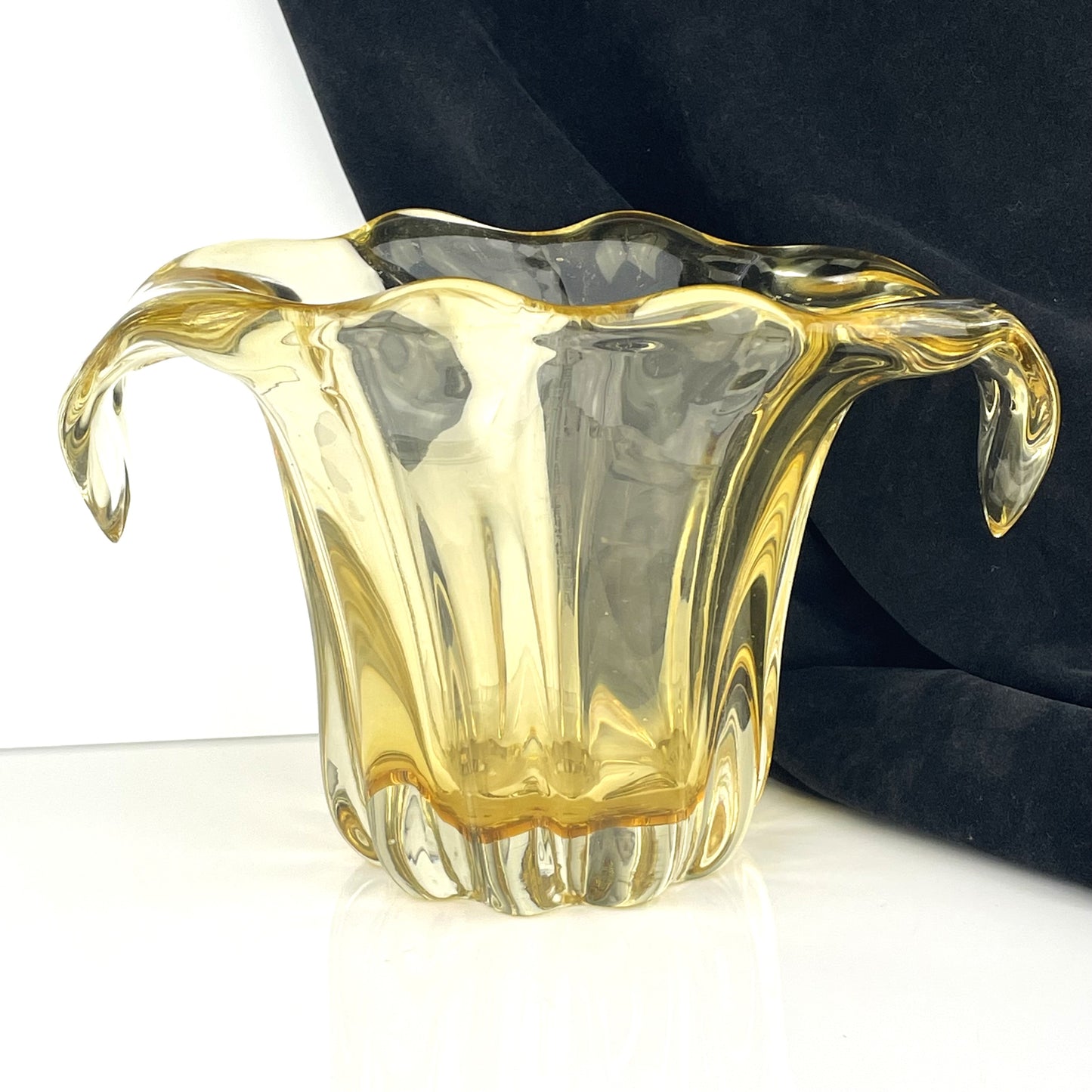 Mid-Century Italian Murano Substantial Hand Blown Yellow Waterfall Vase