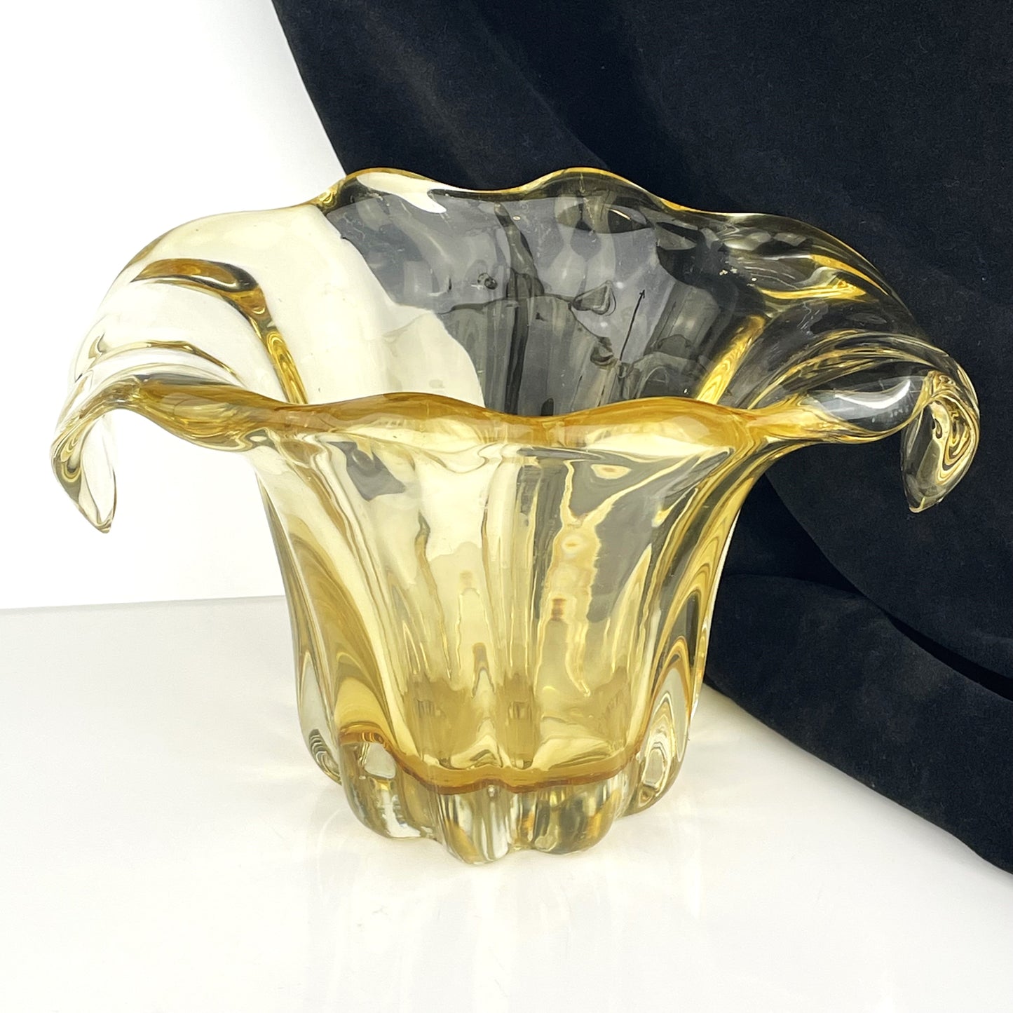 Mid-Century Italian Murano Substantial Hand Blown Yellow Waterfall Vase