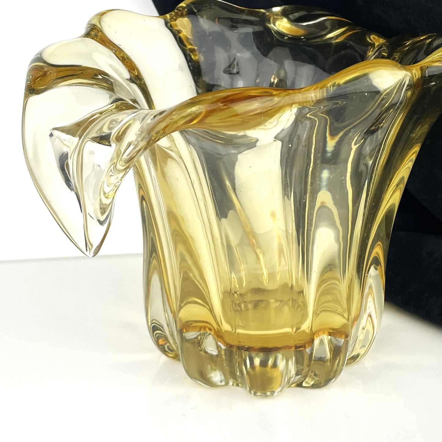 Mid-Century Italian Murano Substantial Hand Blown Yellow Waterfall Vase