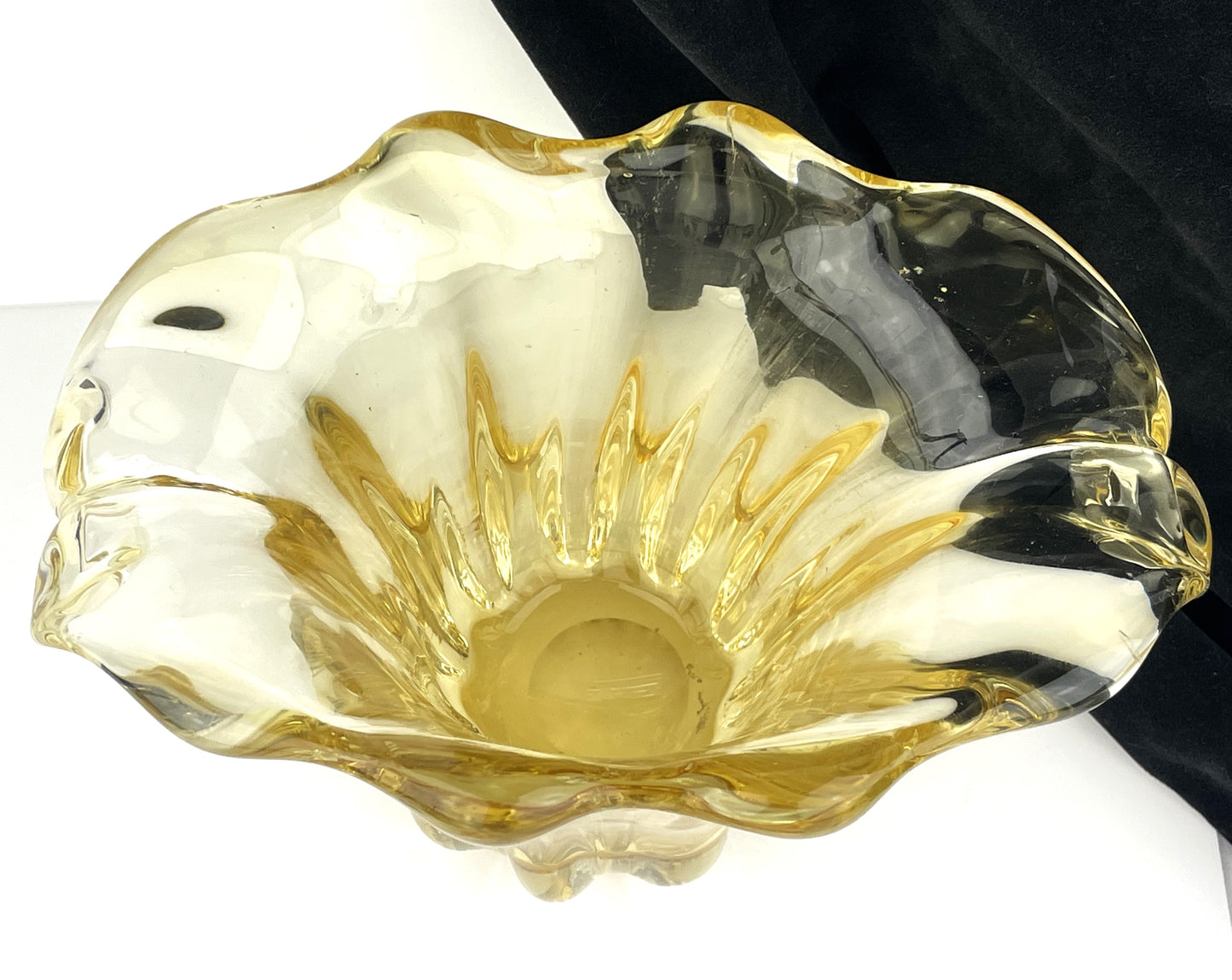 Mid-Century Italian Murano Substantial Hand Blown Yellow Waterfall Vase