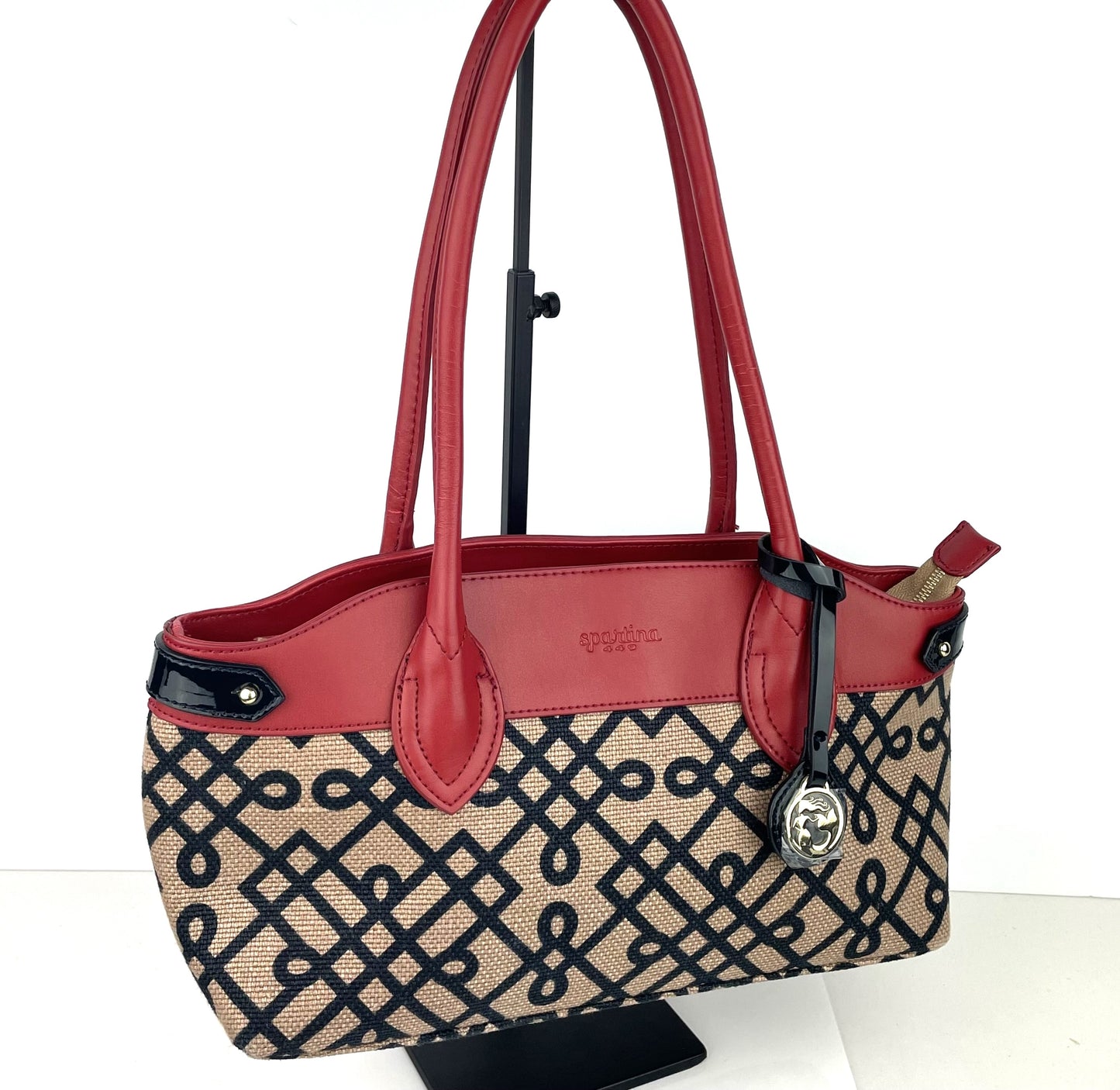 Spartina 449 "1715" Red Leather & Linen Designer Shoulder Bag from Daufuskie Island, S.C.