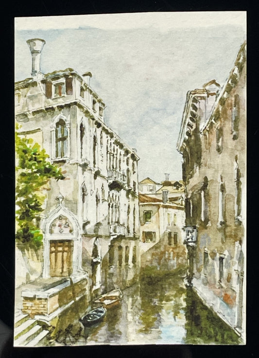 Fine Italian Miniature Watercolor Painting of Venice Signed Totti