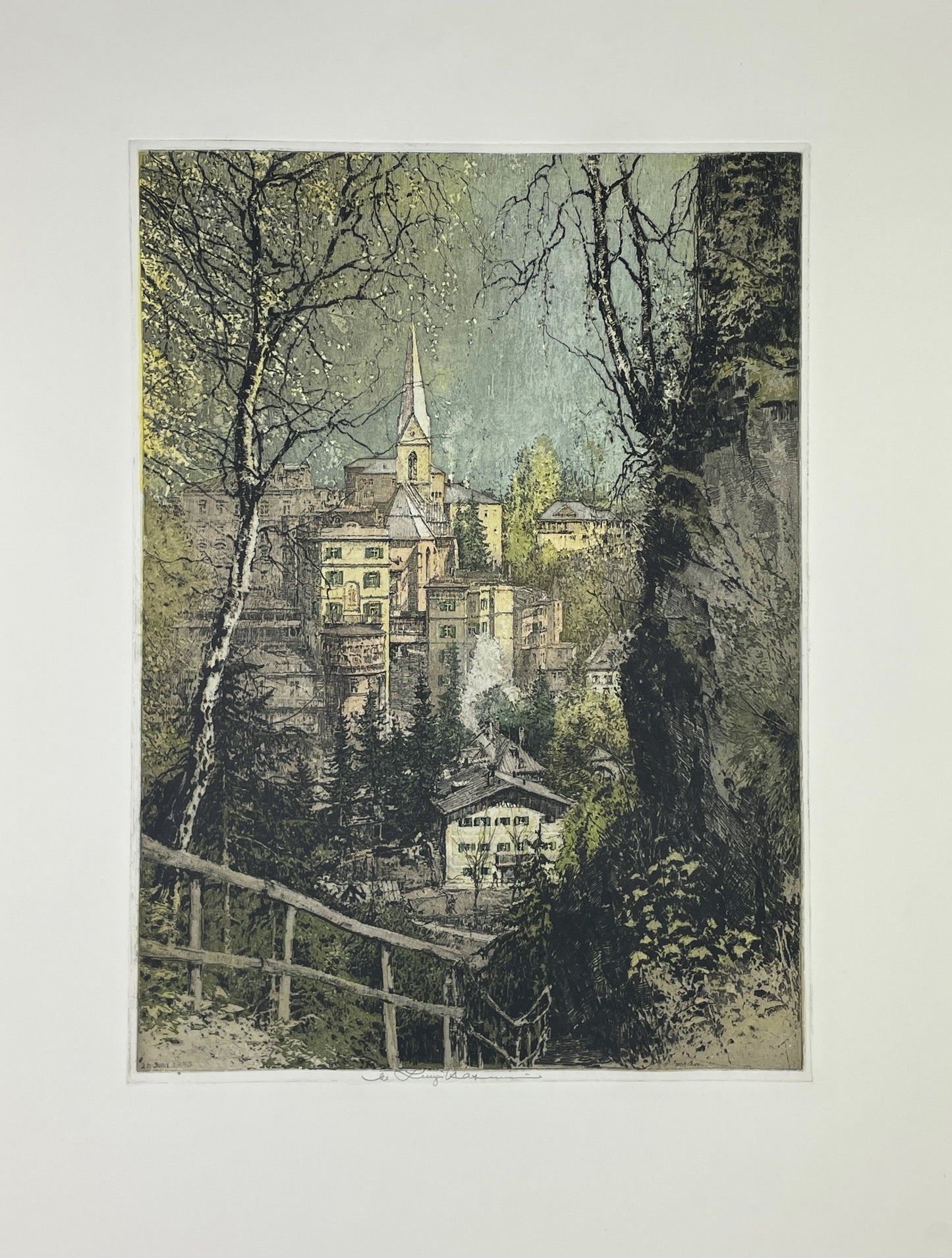 Luigi Kasimir Estate Signed Etching of Bad Gaston Austria 1943