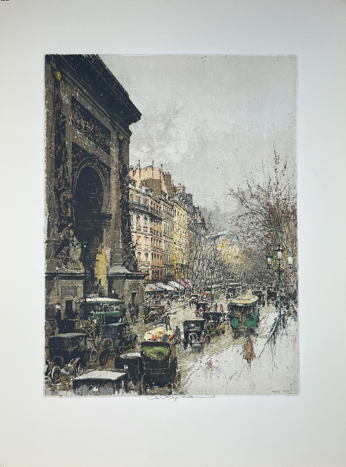 Luigi Kasimir Large Estate Signed Etching of Port St. Denis Paris 1925