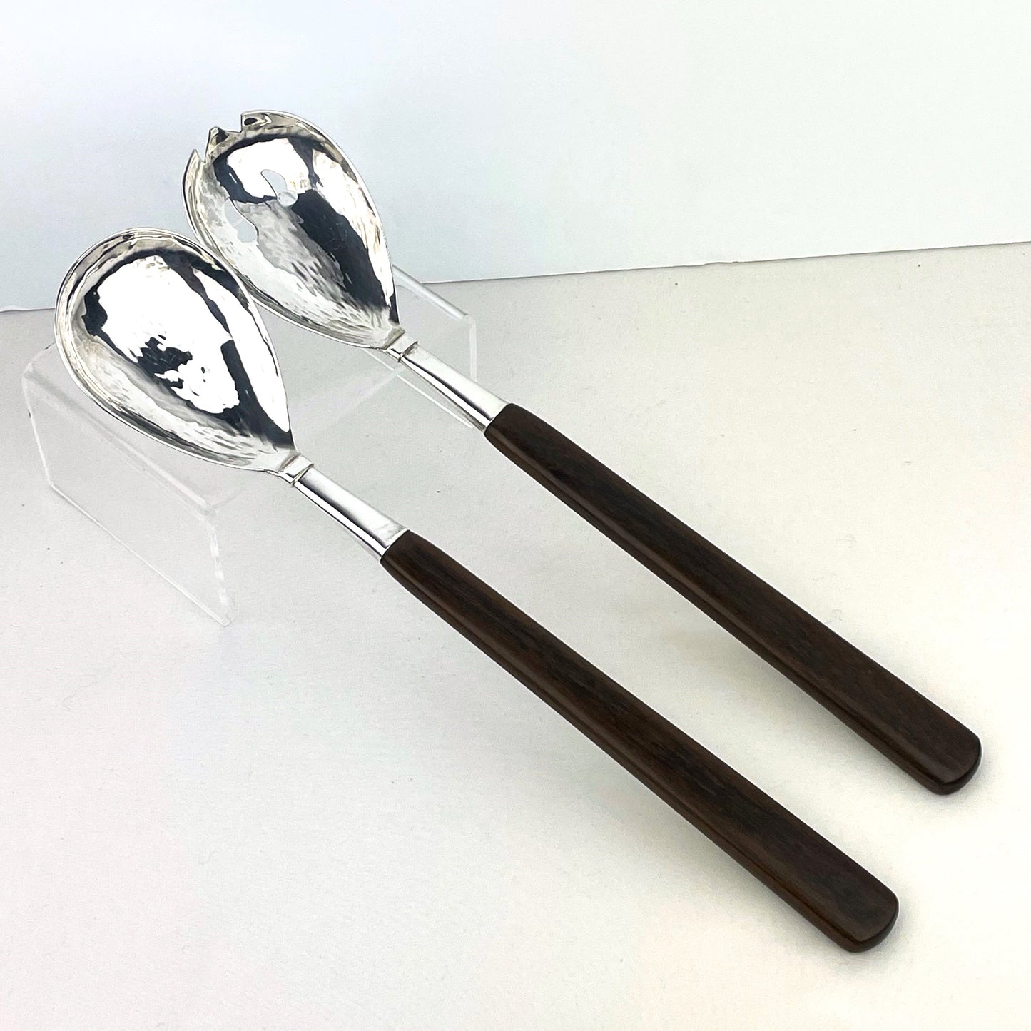 Mid-Century Sterling & Wood Handled Salad Serving Set