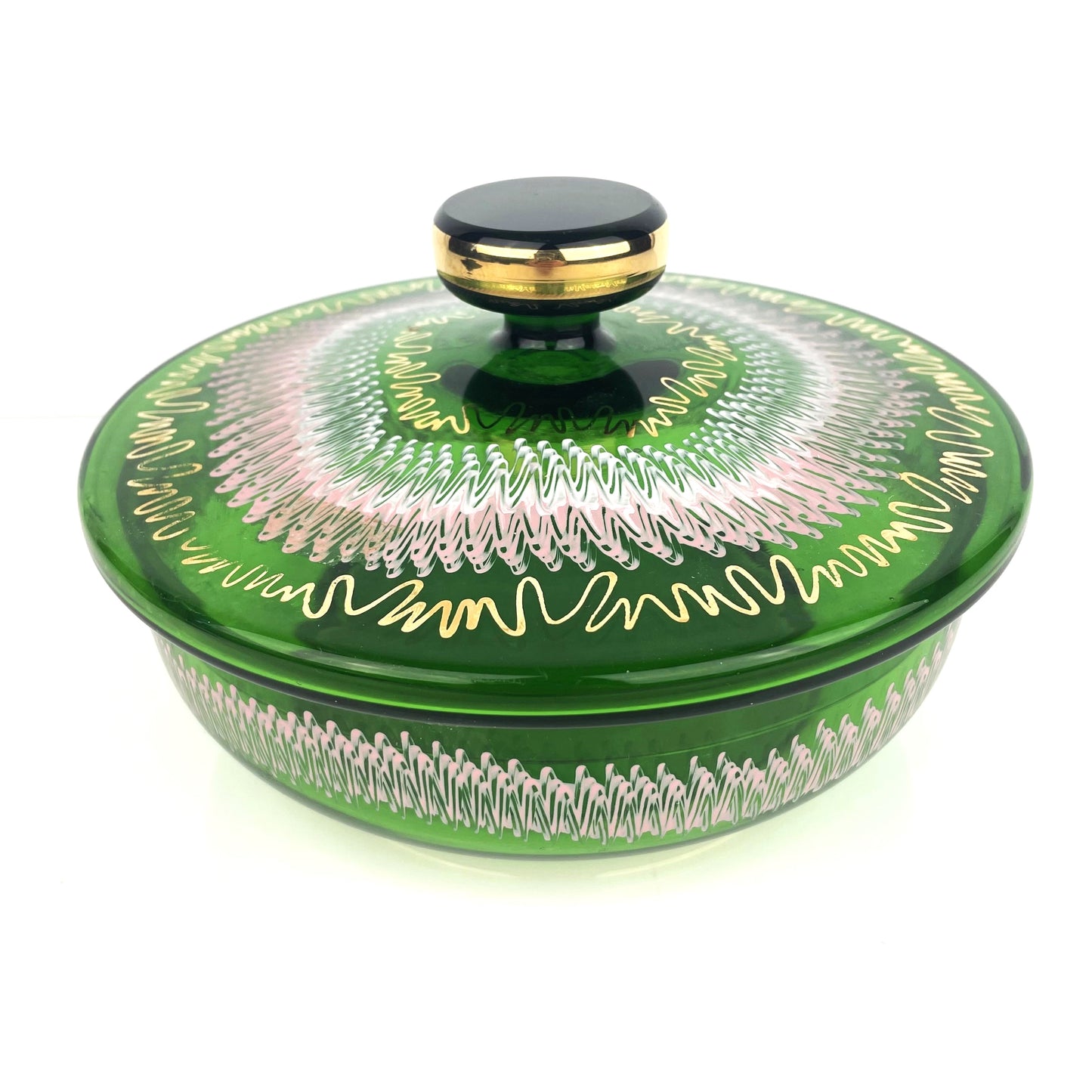 Mid-Century Bohemian Czech Green Glass Covered Dish