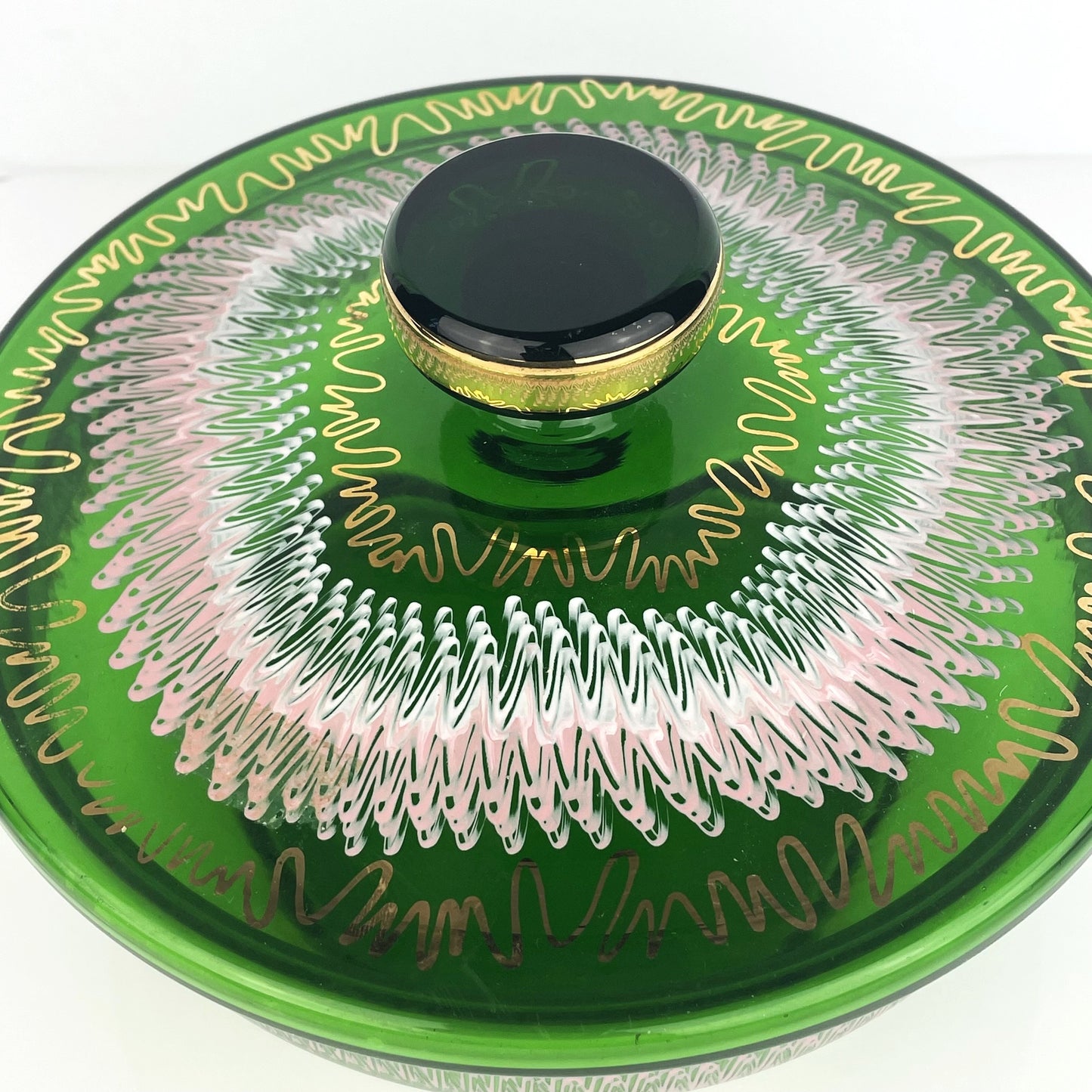 Mid-Century Bohemian Czech Green Glass Covered Dish