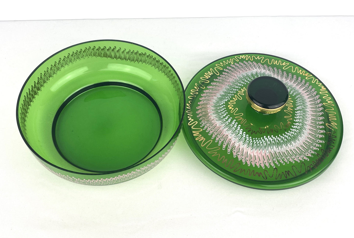 Mid-Century Bohemian Czech Green Glass Covered Dish