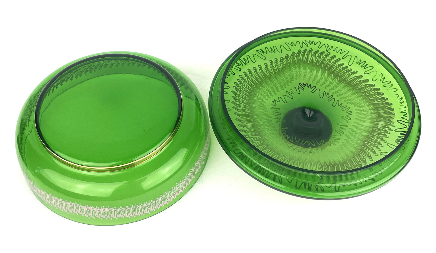 Mid-Century Bohemian Czech Green Glass Covered Dish