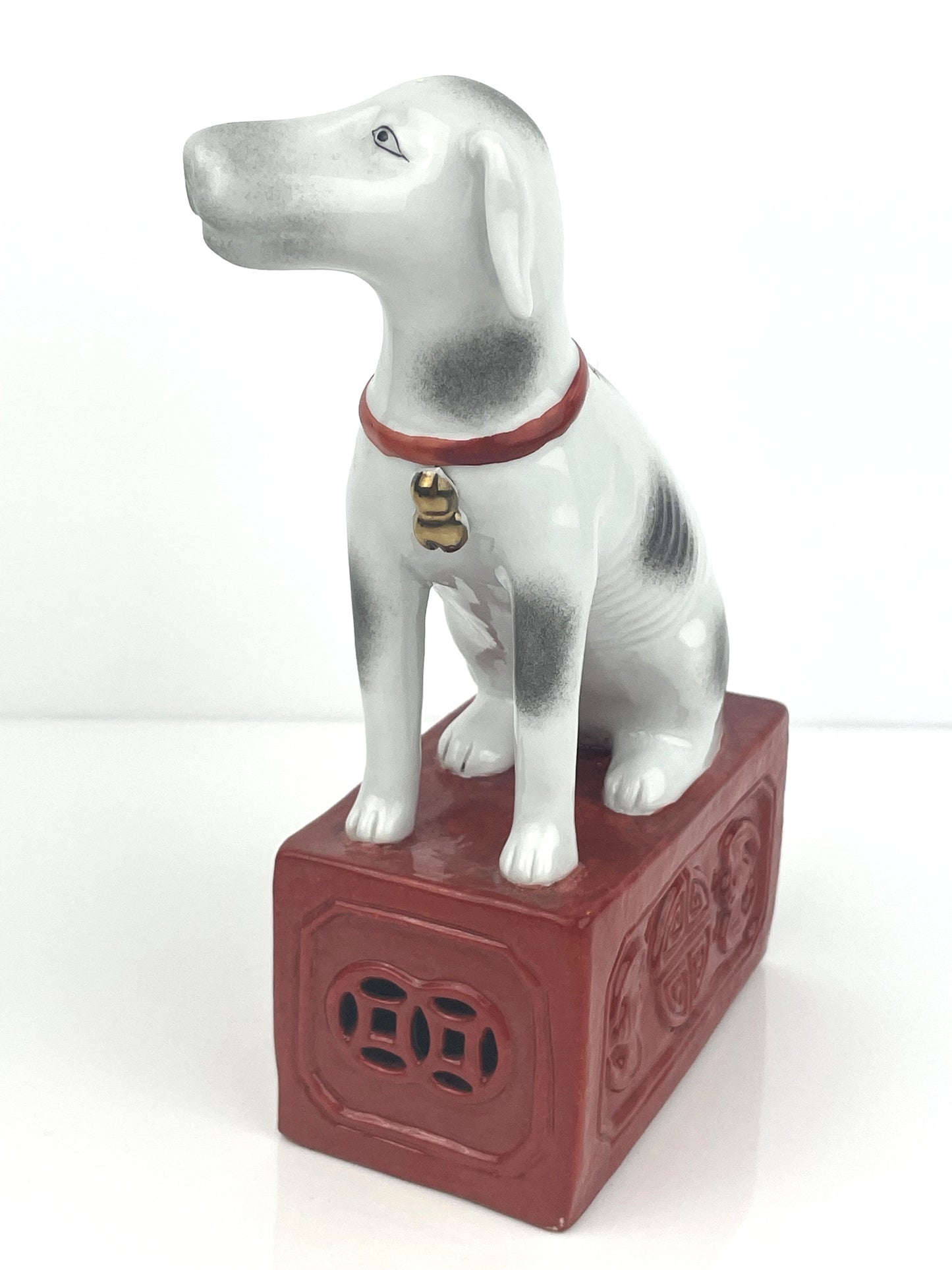 Vintage Chinese Porcelain Hand Painted Dog Figurine