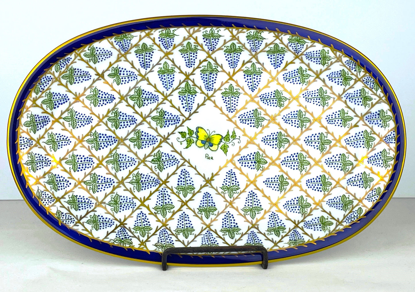 Limoges France Rare St Pierre Pattern Hand Painted Platter w/ Grape Vines & Butterfly