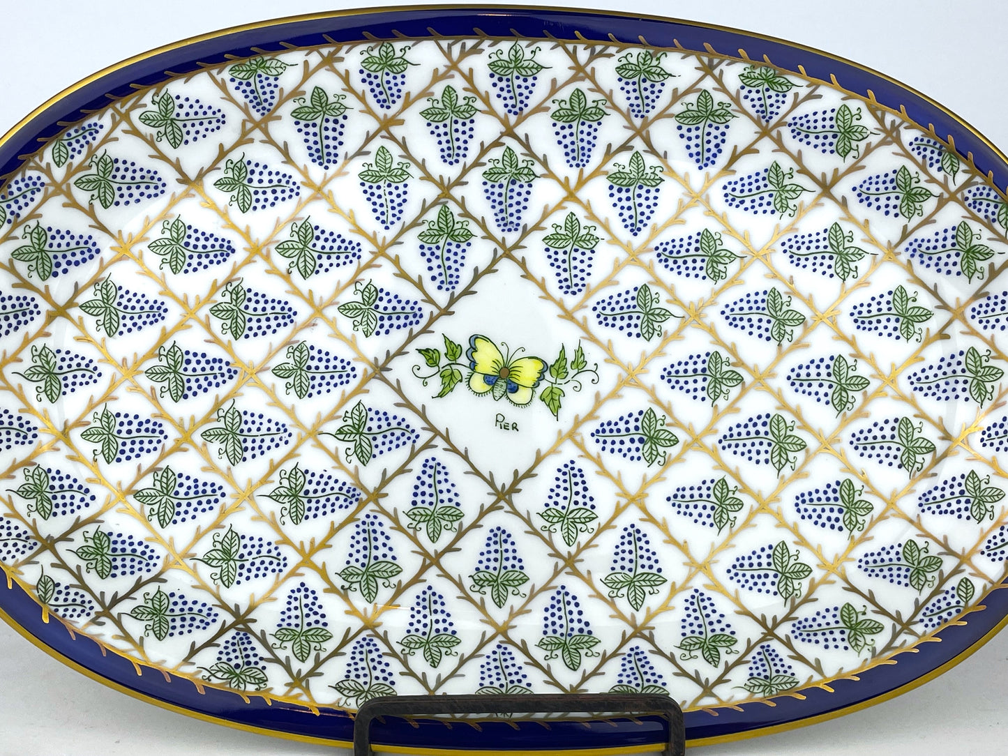 Limoges France Rare St Pierre Pattern Hand Painted Platter w/ Grape Vines & Butterfly