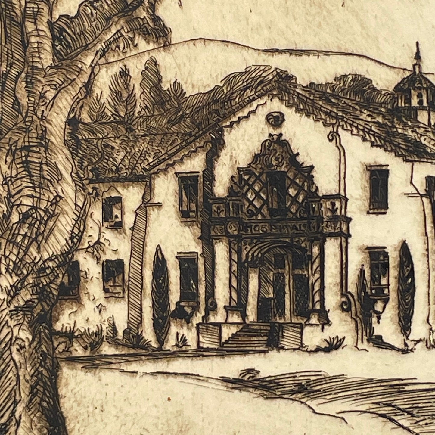 Gertrude Stone Brooks Etching Sonoma California Mission Buildings