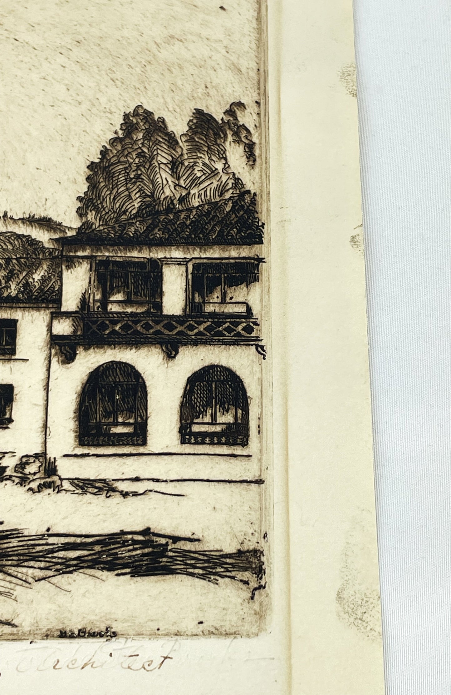 Gertrude Stone Brooks Etching Sonoma California Mission Buildings