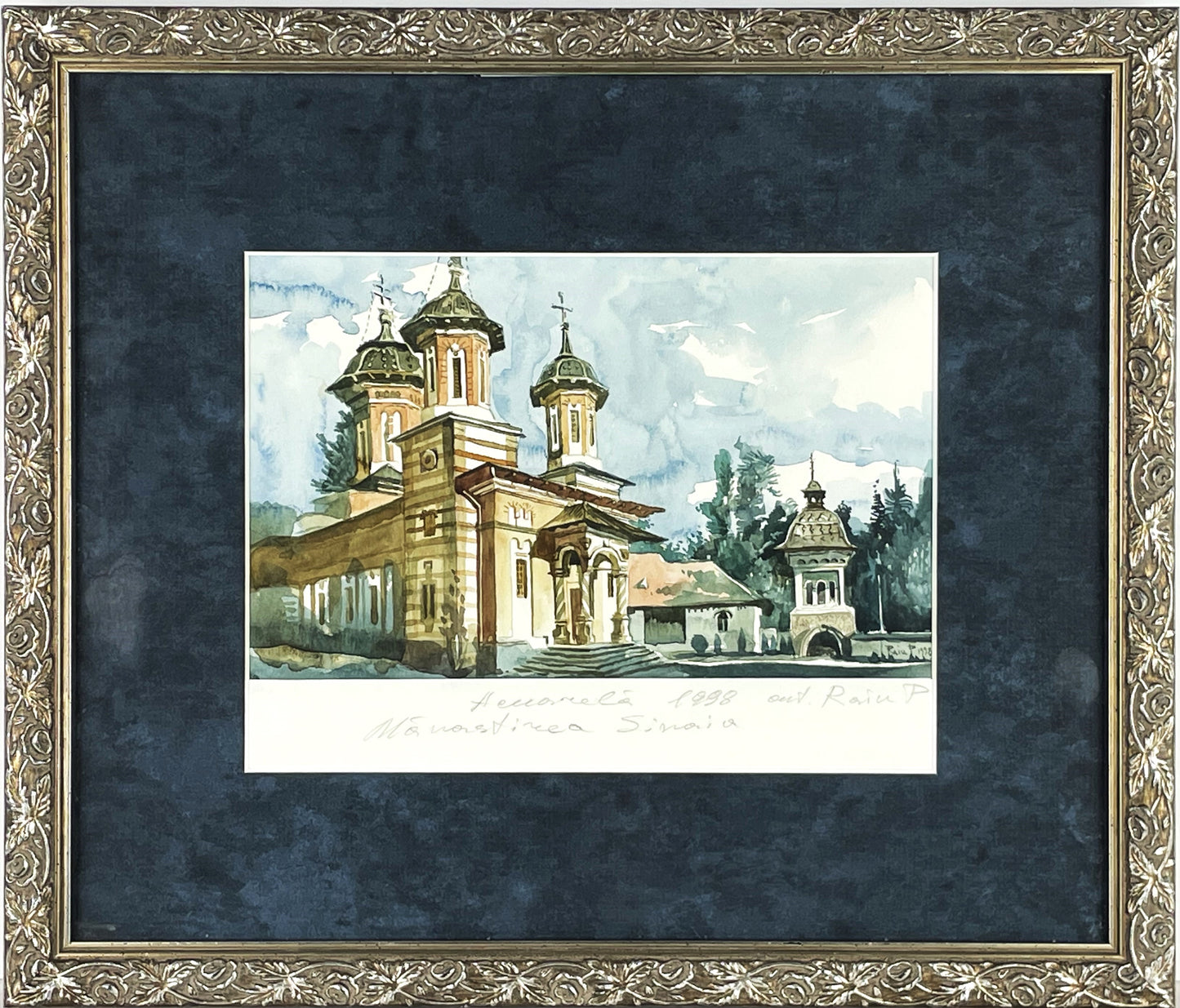 Fine Contemporary Signed Watercolor Painting Sinaia Monastery Romania