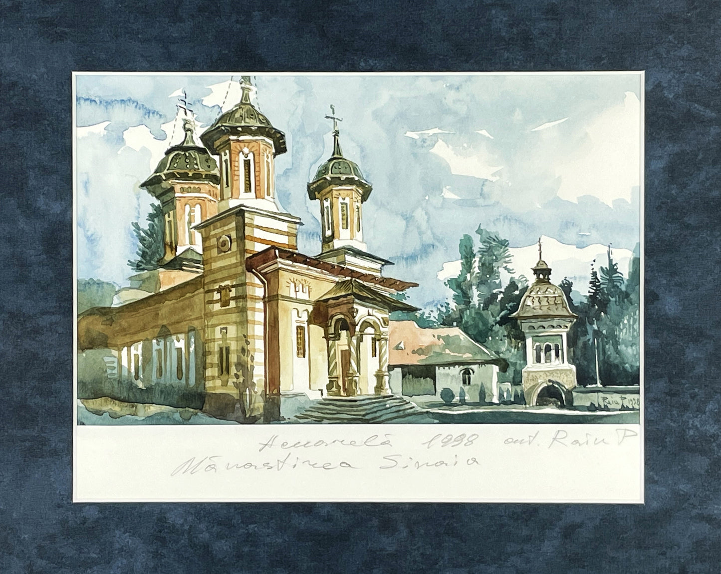 Fine Contemporary Signed Watercolor Painting Sinaia Monastery Romania